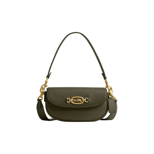 COACH Glove Кожа Седло Сумка Плечевая Сумка Женская Оливково-Зеленая