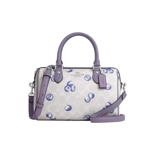 COACH Rowan Фирменная Покрытая Холст Сумка Сумка через плечо Сумка через плечо Средняя Женская Серебряный Мел Светло-фиолетовый