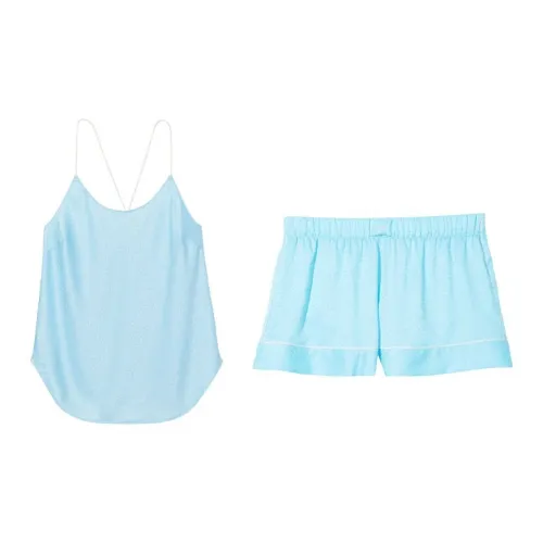 Victoria's Secret Сатин Спина Топ на бретелях MID Шаговый шов Шорты B Комплект Пижама Женские Синий