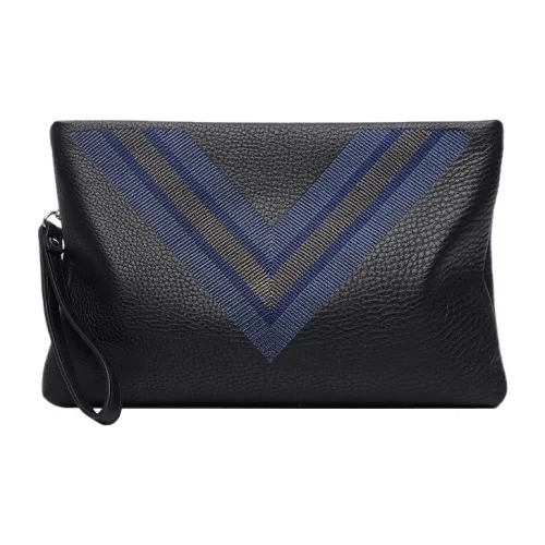 PESASRIE Натуральная кожа крупнозернистая текстура коровьей кожи клатч сумка на запястье большая мужская черная