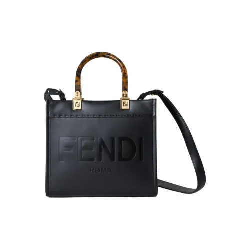FENDI Sunshine Телячья кожа Тоут Сумка Сумка для покупок Сумка через плечо Сумка Маленькая Женская Черная