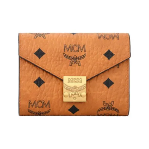 MCM Patricia Visetos PVC (поливинилхлорид) Кошелек Маленький Женский Коричневый коньячный