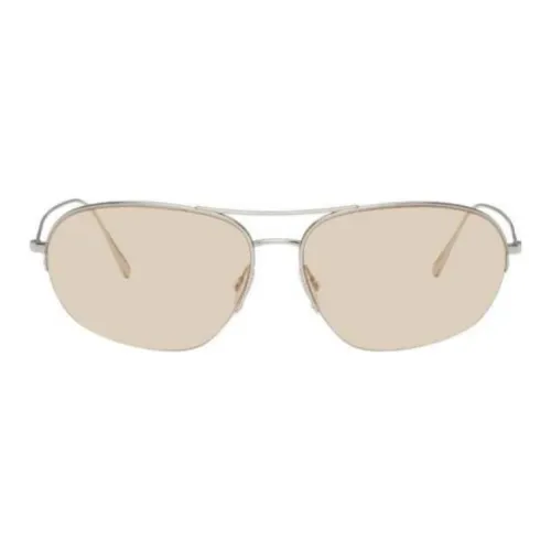 Oliver Peoples Титановый Сплав Aviator Солнцезащитные Очки Мужские Серебряные