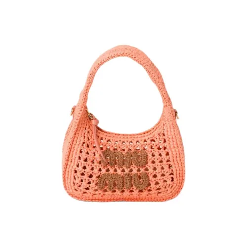 MIU MIU Wander series Тканый материал Полумесяц Сумка Сумка через плечо Сумка для женщин Тюльпан Желтый с Коньяк