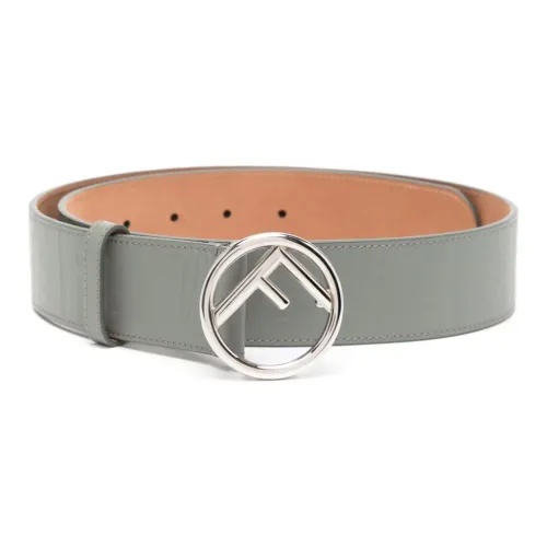 FENDI 2010s Логотип Пряжка Кожа Ремень Плавная пряжка Cortical Металл Кожаные ремни Женские Серый Ширина 4CM