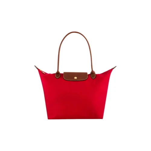 LONGCHAMP Le Pliage Нейлон с Телячьей Кожей Тоут Сумка Сумка для покупок Сумка Большая Женская Красная