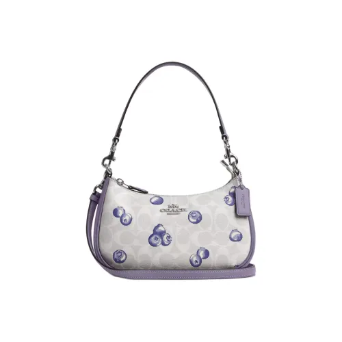COACH Teri Холст с покрытием и гладкая кожа Сумка сумка через плечо Женская серебряная Мел Светло-фиолетовый