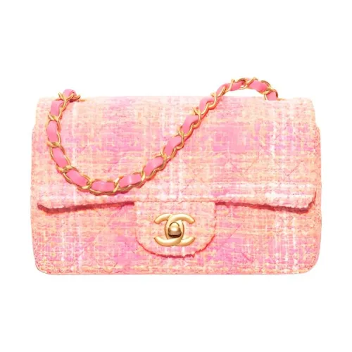 CHANEL Classic Flap CF Twill Мягкий Шерстяной Клапан Сумка через плечо Женская Оранжевая Розовая