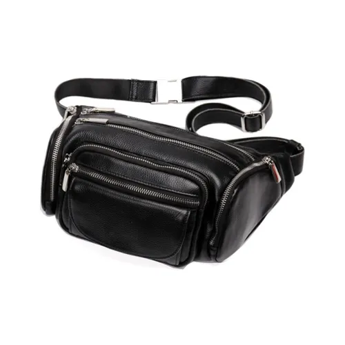 DOSRFINI Бананка из натуральной коровьей кожи стандартная мужская черная кофейная