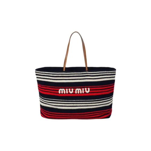 MIU MIU Ткань Тоут Сумка Сумка для покупок Сумка Женская Синий Красный Белый