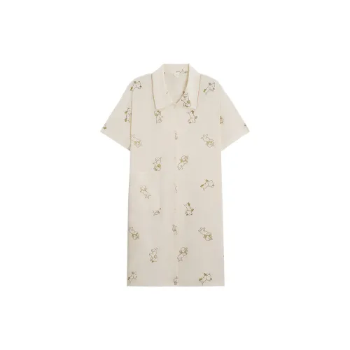 Sha Qian Ночная сорочка Лето Женская Слоновая кость