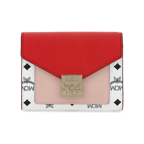 MCM Patricia Visetos Кожа Кошелек Женские Красный Белый Розовый Монограмма