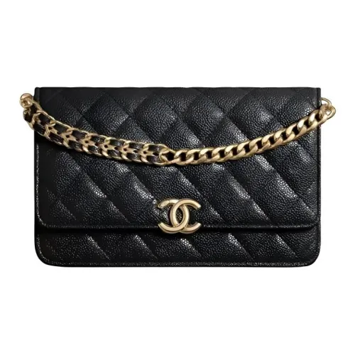 CHANEL WOC С рельефом Тисненый Блестящий Икорный Телячья кожа Ручной Сумка через плечо Бананка Женские Черный