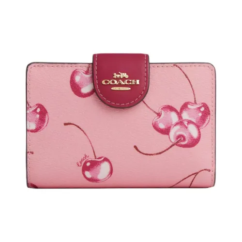 COACH Corner Zip Холст с покрытием и гладкая кожа Кошелек Мини Женский Цветочный Розовый и Ярко-фиолетовый