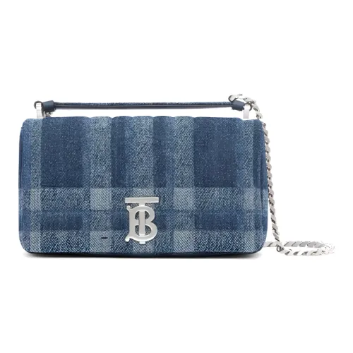 Burberry Lola Сумка Лоскутное шитье Джинсовый хлопок Клетчатая Сумка через плечо Сумка на плечо Женская Синяя