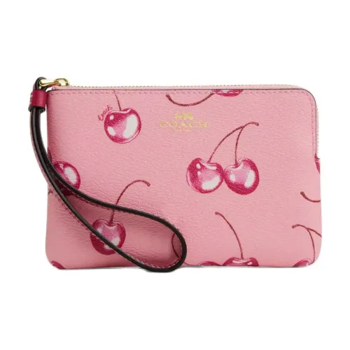 COACH Corner Zip Покрытый холст и переработанная кожа сумка-клатч мини женский цветочный розовый и яркий фиолетовый