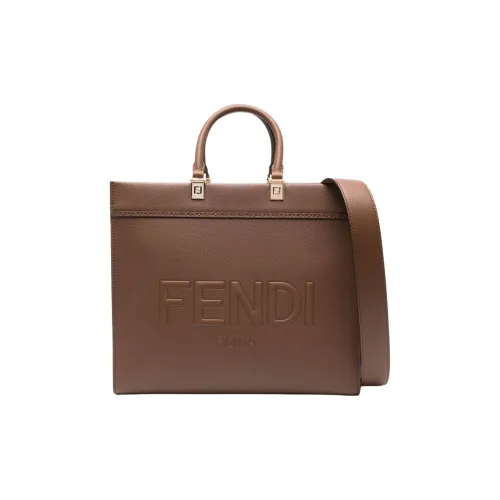 FENDI Sunshine Телячья кожа Тоут Сумка Сумка для покупок Сумка через плечо Сумка среднего размера Женская Коричневая
