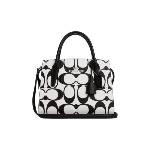 COACH Покрытый холст с кожаными вставками Тоут Сумка Сумка для покупок Сумка на плечо Сумка Большая Женская Серебряный и Меловый Разноцветный