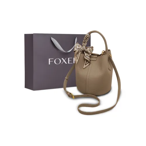 FOXER Корова Кожа с Синтетической Кожей Ведро-Формовая Сумка Сумка Сумка через плечо Стандартная Женская Серый Коричневый Белый