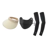 Черная маска для лица + бежево-желтая шапка с визором + черный солнцезащитный рукав