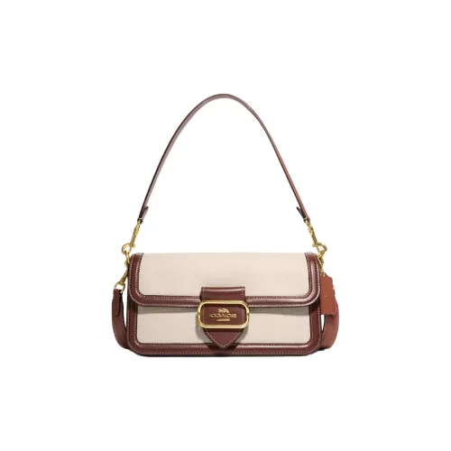 COACH Morgan Холст Утончённая Телячья Кожа Сумка через плечо Средняя Женская Золото и Естественный Многоцветный