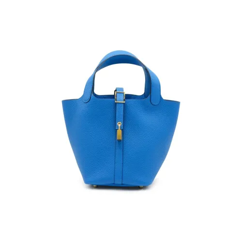 HERMES Picotin Lock Clemence Bullock Кожа Корзина Сумка Сумка-ведро Женская Сумка I7 BLEU Zellige Mosaics Синий