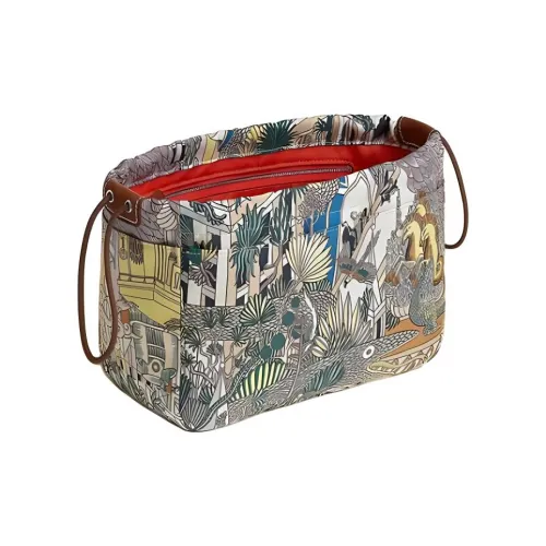 HERMES Fourbi Шелк с BARENIA Телячья кожа Сумка Вкладыш Сумка Женские Многоцветный