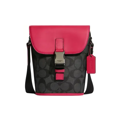 COACH Сумка через плечо из холста с кожей мини мужская угольно-серый и ярко-розовый