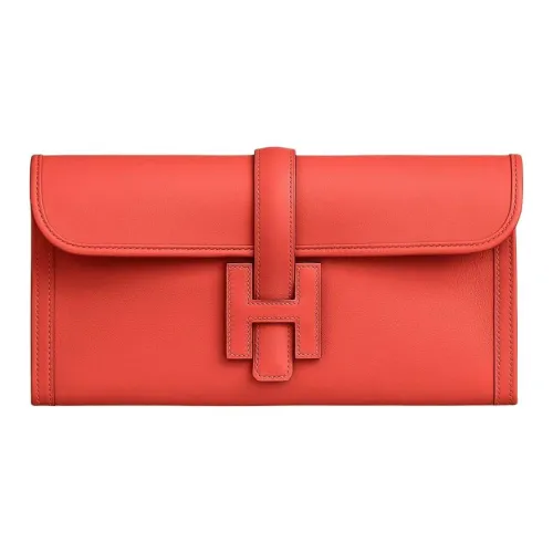 HERMES Jige Elan Swift Телячья кожа Клатч Женские Апельсин