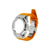 Винтажный серебристый корпус + апельсиновый фторкаучуковый ремешок + серебряная застежка-бабочка