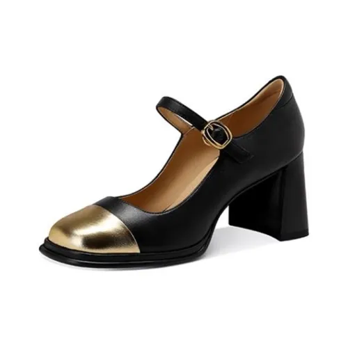 JESSICA SOPHIA Туфли Мэри Джейн с грубым каблуком 7 см женские черные