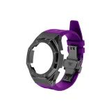 Черный стальной корпус + фиолетовый ремень из фторкаучука + черная застежка-бабочка