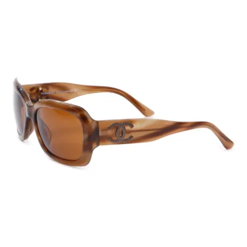 CHANEL Пластик Прямоугольный Солнцезащитные очки Унисекс Коричневый