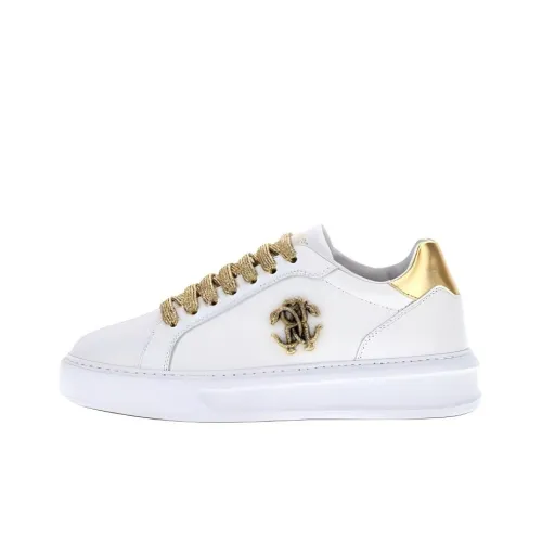 Roberto Cavalli Monogram RC Low Top Скейтборд Кроссовки Женские Белые Золотые