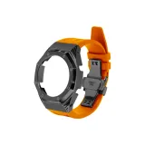 Черный стальной корпус + оранжевый фторкаучуковый ремешок + черная застежка-бабочка