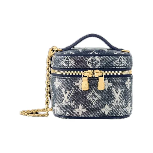 LOUIS VUITTON Vanity Холст Маленькая Квадратная Сумка Портативная Сумка через плечо Сумка через плечо Мини Женская Серый и Морской Синий