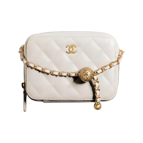 CHANEL Sheepskin Square Box Camera Bag Rare Visitor Shoulder Bag Women's White