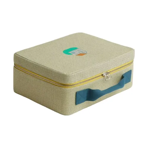 HERMES Les Cabanes Холст Путешествие Хранение Сумка Женская Зеленый и Желтый