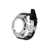 Винтажный серебристый корпус + черный фторкаучуковый ремешок + серебряная застежка-бабочка