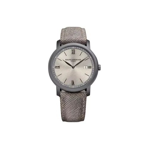 Baume Mercier Кварцевый механизм Мужские часы Часы 42 мм Серый циферблат Корпус из нержавеющей стали Тканевый ремешок