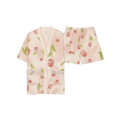CAIHENGTONG Весенний Осенний Летний Комплект Пижамы Женский Розовый