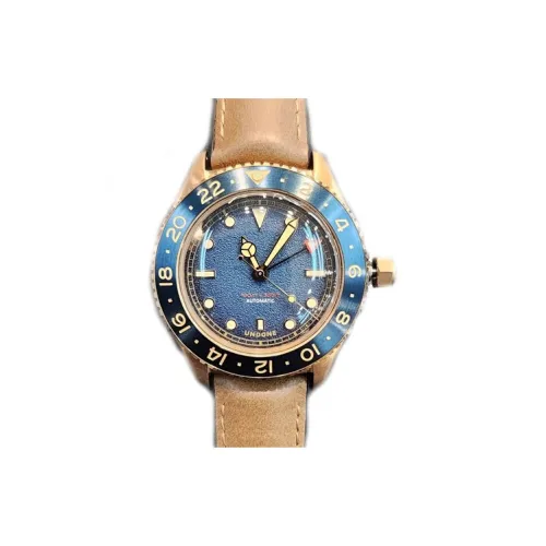 UNDONE Автоматический Механический Механизм Кожаный Ремешок Часы Мужские Синий Циферблат