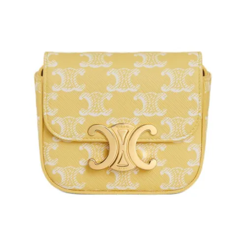 CELINE Холст Телячья кожа Сумка через плечо Мини Женская Ярко-желтая