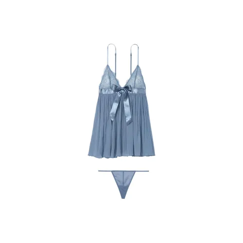 Victoria's Secret VERY Сексуальный Плиссированный Babydoll Комплект Нижнее белье Пижамный комплект Женские Джинсовый синий