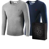 Набор из 2 шт (Свет Конопля Серый + Темно-синий) тонкий теплый бархат / удобный круглый вырез / вышитая версия логотипа волк