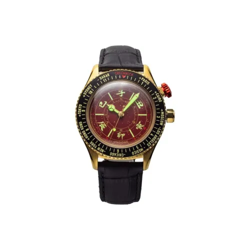 UNDONE Автоматический Механический Механизм Естественная Кожа Ремешок Часы Мужские Красный Циферблат Часов