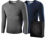 Набор из 2 шт (Темно-конопляный серый + темно-синий) тонкий теплый бархат / удобный круглый вырез / вышитая версия логотипа волка