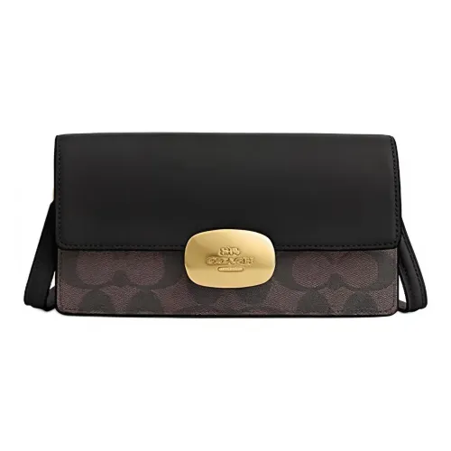 COACH Eliza Коровья кожа с PVC Маленькая квадратная сумка через плечо Маленькая женская Коричневая и Черная