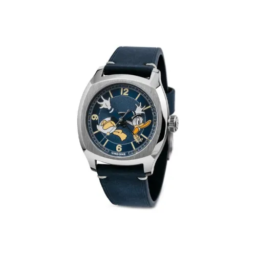 UNDONE Дональд Дак Автоматический Механический Механизм Кожаный Ремешок Часы Мужские Синий Циферблат