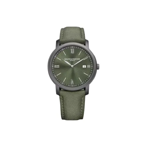 Baume Mercier Кварцевый механизм Мужские часы Часы 42 мм Зеленый циферблат Корпус из нержавеющей стали Тканевый ремешок